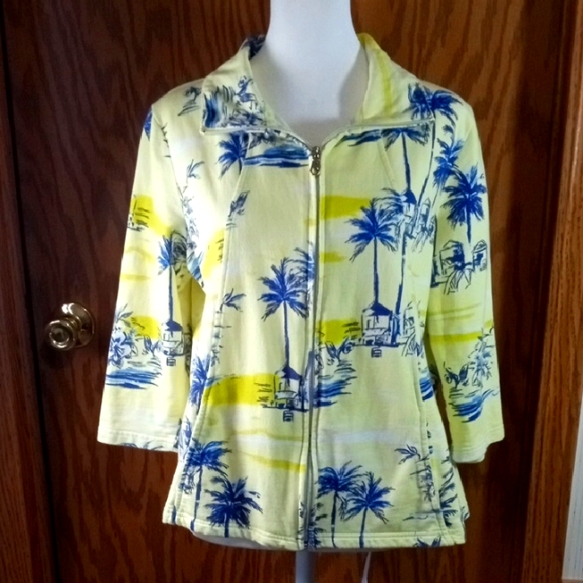 Yellow And Blue Tropical Print Jacket Cottage Core Nautical 100 Cotton